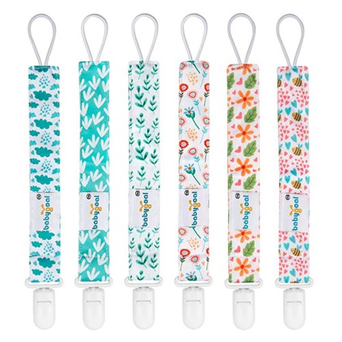 babygoal Floral Pacifier Clips, 6 Pack Binky Paci Holder Clips Leashes Fits for Most Pacifiers and Binkies 6PS13