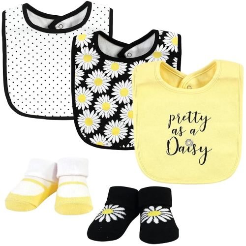 Hudson Baby Unisex Baby Cotton Bib and Sock Set, Pretty Daisy, One Size