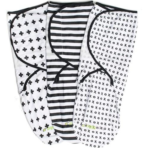 Adjustable Baby Swaddles 0-3 Months - Blanket Infant Wrap Set 3 Pack - Soft Cotton Black & White - Newborn Swaddle Blankets for Baby Boy or Girl, Swaddle Blanket