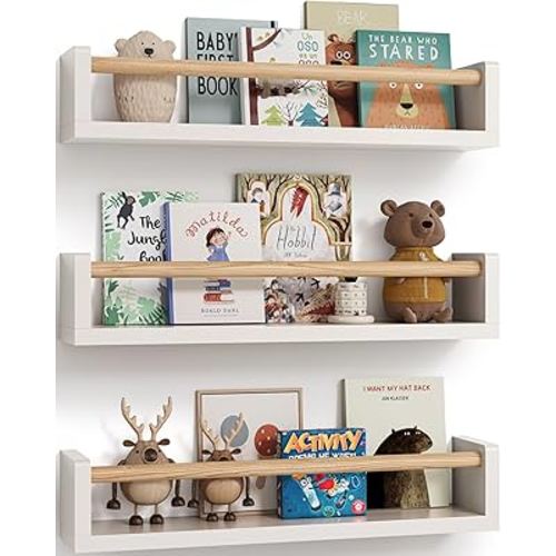 G&W Gruwald Nursery Book Shelves, Set of 3, Wall Bookshelf, Book Shelf for Kids Rooms, Wall Book Shelves for Bedroom Kids, Floating Shelf, Nursery Decor