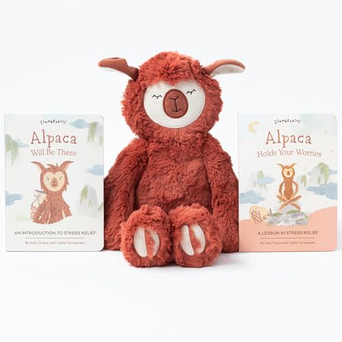 Slumberkins 14" Alpaca Kin & 2 Board Books Complete Set Bundle | Promotes Stress Relief & Coping Skills | Social Emotional Tools for Ages 0+ (Alpaca Kin Plush + 2 Board Books)