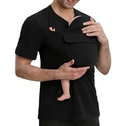 Mens Skin to Skin Shirt Dad Shirt for Dad Short Sleeve T-Shirt Baby Newborn Pouch New Dad Gifts with Pocket