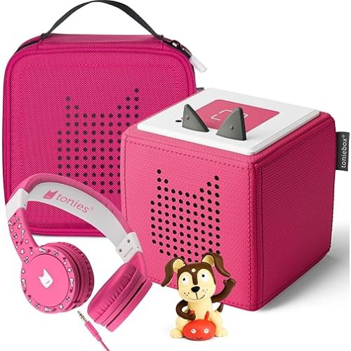 Toniebox 1 Audio Player Bundle with Playtime Puppy, Headphones, and Carrying Case - Pink