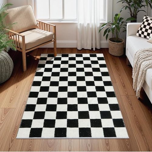 Lahome Black and White Checkered Rug for Bedroom 3x5, Modern Washable Race Car Rugs for Boys Room, Cotton Woven Checkerboard Carpet for Kids Nursery Playroom, Low Pile Checker Floor Carpets Indoor