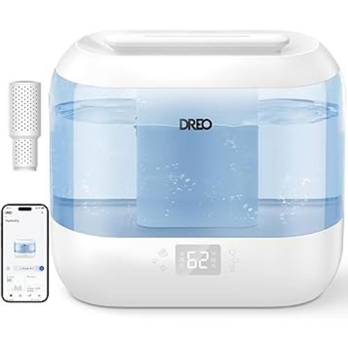 Dreo Smart Humidifiers for Bedroom, Top Fill 4L Supersized Humidifier Large Room with 28 dB, 36H Runtime, Touch/APP/Voice Control, Nightlight, Cool Mist Humidifiers for Baby, Plants, Indoor, Blue