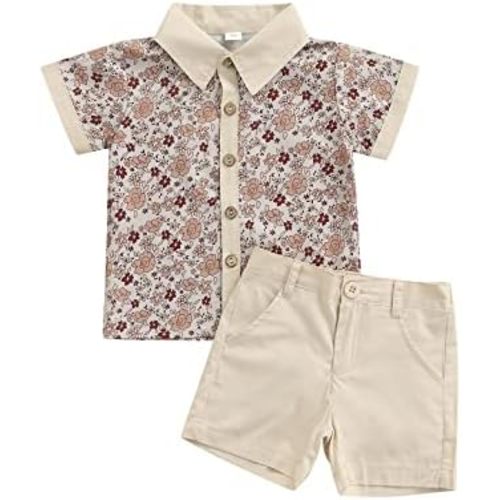 CIYCUIT Toddler Baby Boys Summer Print Shirt Outfits Clothes Short Sleeve Button Down Tops + Shorts Set