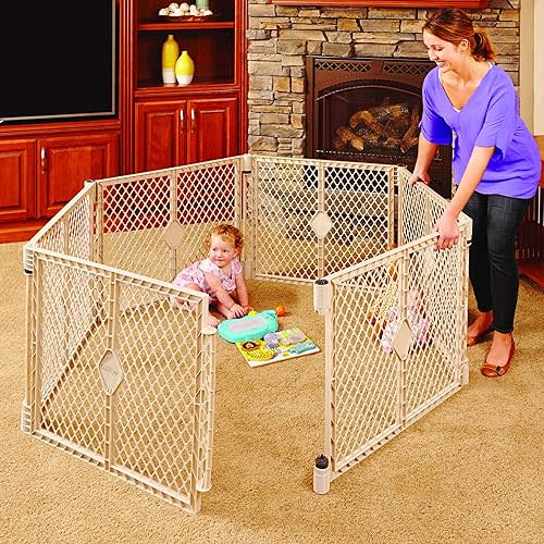 Toddleroo by North States - Superyard Baby Play Yard: Freestanding 6-Panel Baby Playpen - Indoor or Outdoor Use - Made in USA - Encloses Up to 18.5 Square Feet - 26 Inches Tall - Sand