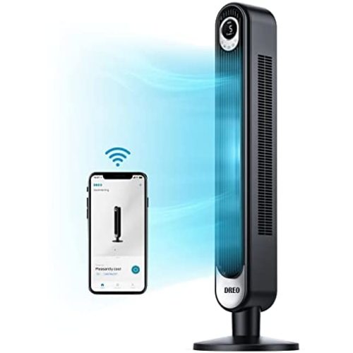 Dreo WiFi Voice Control Tower Fan, Works with Alexa/Google, Oscillating Floor Fan with 6 Speeds, 4 Modes, 12-Hour Timer, LED Display, Indoor Bladeless Standing Fans for Bedroom Home Office with Remote
