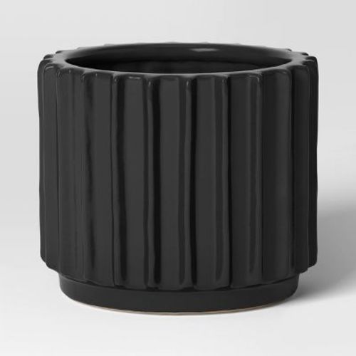 Geared Ceramic Indoor Outdoor Planter Pot Charcoal 7.95"x7.95" - Threshold™