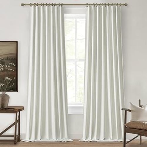 Pleated Beige Curtains 96 Inches Long 2 Panels Burg, Energy Efficient Decorative Total Blackout Curtains for Bedroom Wide Windows Drapes for Living Room Thick Soundproof Rod Pocket&Hook&Rings