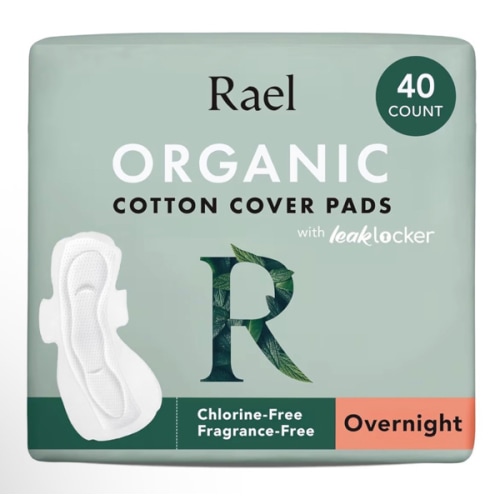 Rael Pads for Women, Organic Cotton Cover - Period Pads with Wings, Feminine Care, Sanitary Napkins, Heavy Absorbency, Unscented, Ultra Thin (Overnight, 40 Count)