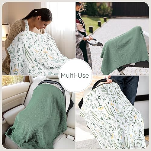 Yoofoss 2 Pack Muslin Nursing Cover for Breastfeeding, 100% Cotton With Arch Neckline, Soft Breathable Privacy Cover for Women, Multi-use Essentials