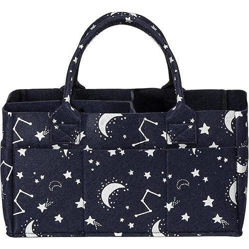 Sammy & Lou Diaper Caddy Organizer - Collapsible Tote Bag with Handles - Organizer for Diapers, Wipes & Baby Changing Supplies - Felt Storage Organizing Bin for Car, Desk, Nursery (Constellation)