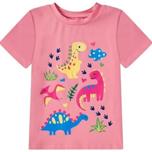 Toddler Girls Clothes T-Shirt Short Sleeve Graphic Tee Cartoon Dinosaur 2-6T Girl Shirt Summer