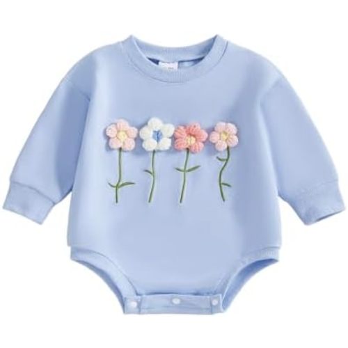 YINGISFITM Newborn Baby Girl Clothes 3D Floral Long Sleeve Sweatshirt Romper Bubble Onesie Fall Winter Infant Outfits