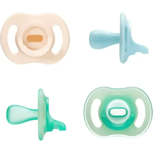 Tommee Tippee Stay Put Pacifier Set, Contains 2 Ultra-Light StayPut Glow in the Dark Pacifiers and 2 Ultra-Light StayPut Pacifiers, 0-6 Months, Colors May Vary, One-Piece Silicone Design, Pack of 4