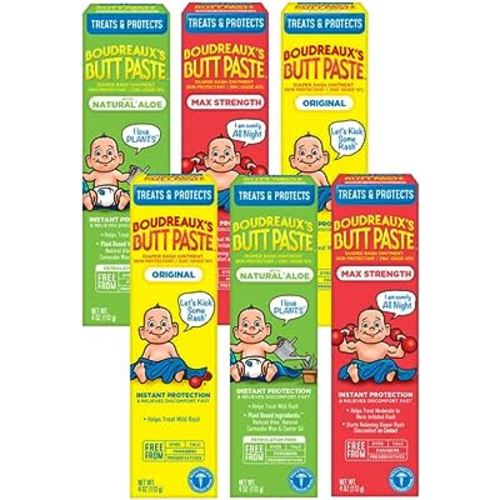 Boudreaux's Butt Paste Butt Paste Diaper Rash Ointment, Variety Pack, Natural* Aloe, Maximum Strength, & Original (4 oz, 2 of each)