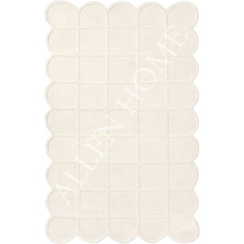 Allen Home Selena Scallop Area Rug – 4’ x 6' – Handmade Wool Area Rugs – Beige – Anti-Skid Rugs for Living Room, Bedroom – Carpets with Non-Slip Natural Backing with 100% Cotton