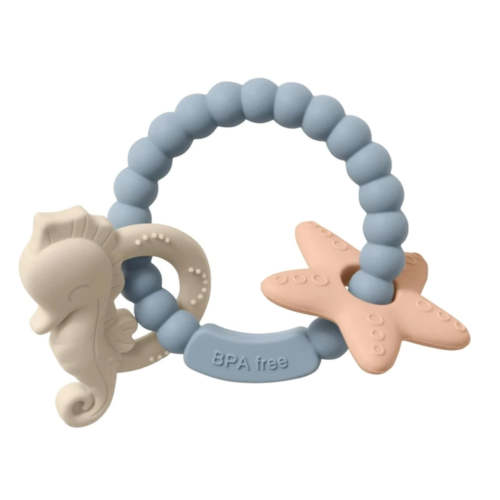 Three Hearts Silicone Seahorse Teething Ring - Slate