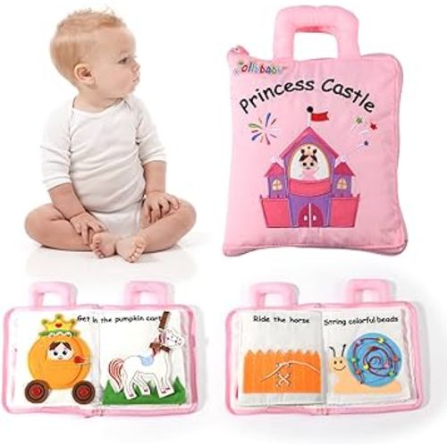 Jollybaby Baby Soft Busy Books - Princess Castle, Travel Toy & Montessori Sensory Educational, 10 Preschool Learning Activities for 2 3 4 Year Old Toddlers Boy Girl(Pink)