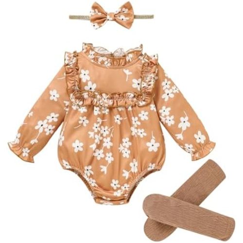 GRNSHTS Newborn Baby Girl Clothes Ruffle Rompers Toddler Fall Outfits for Girls Set Little Girl Fall Winter Clothing