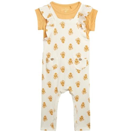 Jessica Simpson Baby Girls Pants Set - 2 Piece Ruffle Overalls and Bodysuit - Romper Onesie Outfit Set: Newborn/Infant, 0-24M