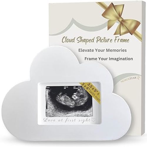 White Cloud Shaped Picture Frame 3.5 x 5 and 3x4, Love at First Sight Frame for Baby Ultrasound and Sonogram, Cloud Nursery and Room Decor