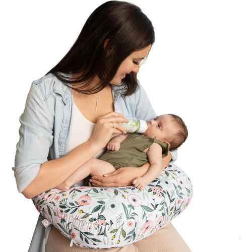Boppy Nursing Pillow - Ergonomic Bottle & Breastfeeding Pillow with High, Firm, Large Area, Water-Repellent Cushion with Washable Cover; Baby Safety Alliance Verified - Pink Garden Flowers