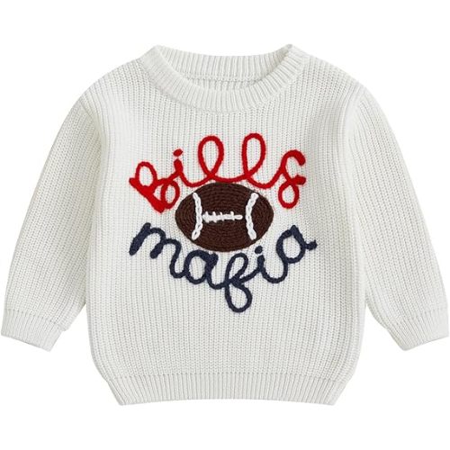 KMBANGI Newborn Toddler Girl Football Sweater Go Bills Pullover Knitwear Game Day Warm Sweatshirt Fall Winter Clothes