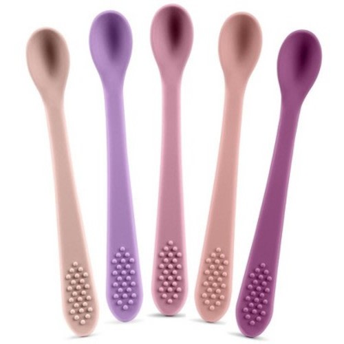 Baby Spoons - Infant Spoons First Stage – Pack of 5 Silicone Baby Spoon for Feeding - First Stage Baby Feeding Spoon Set Gum Friendly, Size: 5 pieces magenta