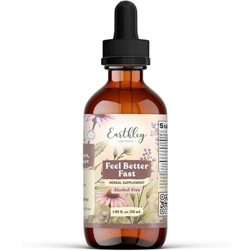 Earthley Wellness Feel Better Fast Tincture All-Natural Relief for Minor Ailments, Organic Herbal Formula, Supports Immune & Digestive Health, Echinacea Root and More, 6 Month Supply (1.69oz Glass, 500 doses)