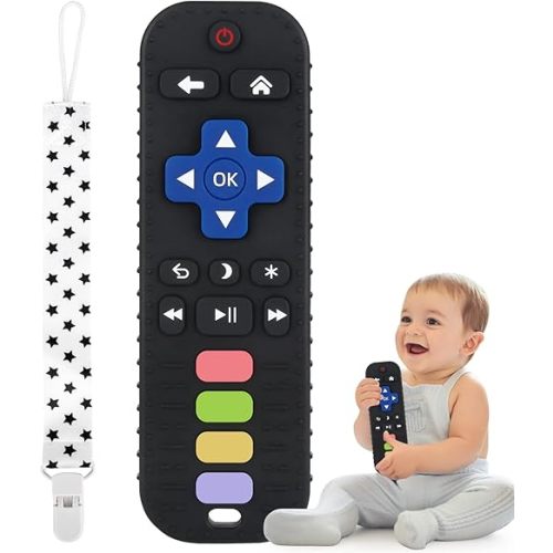 Fu Store Black Silicone Teething Toys for 0-12 Momths 3-24 Months Infant Toddlers Remote Control Shape Teethers for Babies Chew Toys Relief Soothe Babies Gums Set Dishwasher and Refrigerator Safe