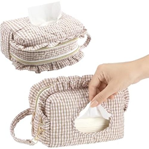 Double-Layer Quilted Diaper Wipes Bag Holder,Brown,Plaid