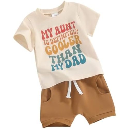 Aunties Baby Clothes Boy Girl Short Sleeve Crewneck Letter Shirt Tops Shorts Set Toddler Summer Clothes
