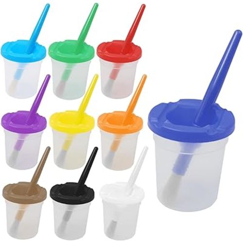 Zilphoba 10pcs Paint Cups with Lids for Kids, Spill Proof Learning Color Cups for Young Artist