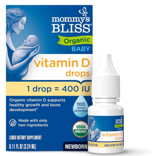 Mommy’s Bliss Organic Vitamin D Drops - Infants and Newborns - Supports Growth and Bone Development - Easy Use Vitamin D3 Supplement For Babies - 400 IU Per Drop - 100 Daily Servings