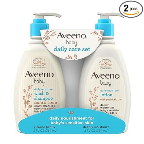 Aveeno Baby Daily Care Gift Set with Oat Extract & Prebiotic Oat, Contains Daily Moisturizing Body Lotion & Gentle 2-in-1 Baby Bath Wash & Shampoo, Hypoallergenic & Paraben-Free, Two Pack