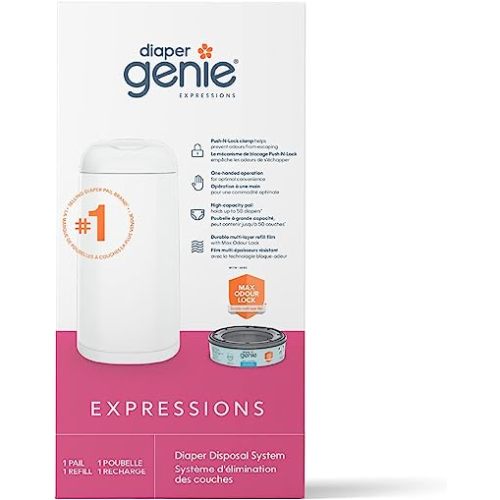 Diaper Genie Expressions Diaper Pail System, White - Includes Diaper Pail Starter Refill