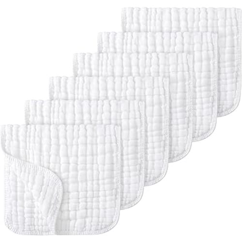 Looxii Muslin Burp Cloths 100% Cotton Muslin Cloths Large 20''x10'' Extra Soft and Absorbent 6 Pack Baby Burping Cloth Pure White