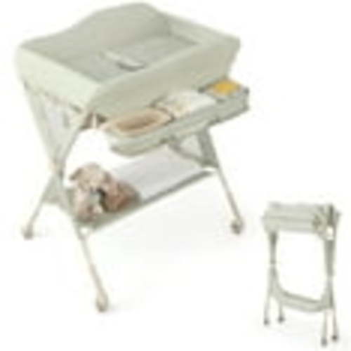 Babyjoy Portable Baby Diaper Changing Table with Storage Water Basin 3-Level Adjustable Height Green