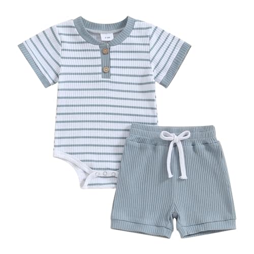 Newborn Baby Boy Girl Clothes 3 6 9 12 18 Months Ribbed Knit Short Sleeve Romper Shorts Set Infant Summer Outfits