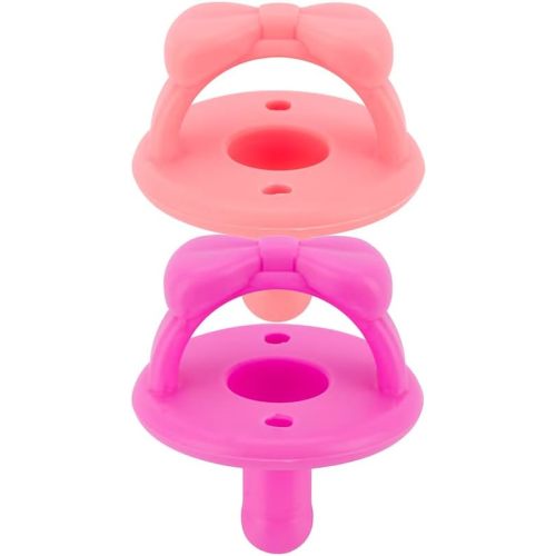 Itzy Ritzy Silicone Pacifiers for Newborn - Sweetie Soother Pacifiers Feature Collapsible Handle & Two Air Holes for Added Safety; for Ages Newborn and Up, Set of 2 in Apricot & Terracotta