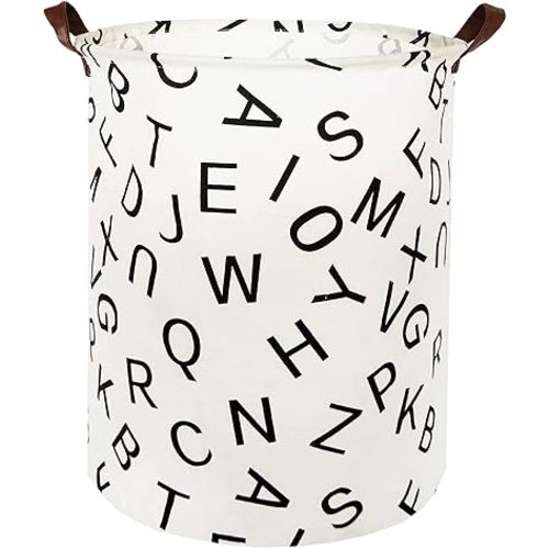 HIYAGON Large Sized Canvas Storage Baskets with Handle,Collapsible & Convenient Home Organizer Containers for Kids Toys,Baby Clothing(Letter)