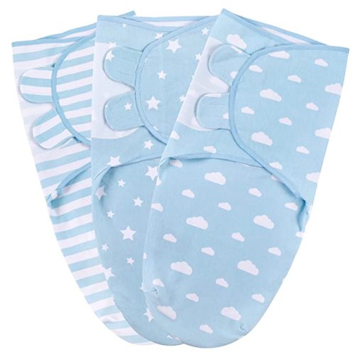 Mama Cheetah Preemie Swaddle Sack, Organic Swaddle Sleep Sacks for Preemies, Swaddle Blanket Wrap, Easy Swaddles for Premature Baby Boy 4-7 lbs, Newborn Essentials, 3-Pack, Cotton, Blue