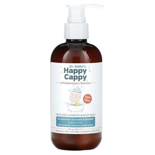 Happy Cappy Dr. Eddie’s Medicated Shampoo and Body Wash- Baby Dandruff Shampoo, Helps Cradle Cap and Seborrheic Dermatitis, Reduces Flakes and Redness, Dermatologist Tested, Fragrance-Free - 8 Fl Oz