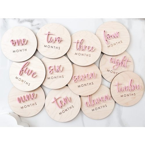 Baby Monthly Milestone Marker, Month Photo Sign Baby, Monthly Wooden Milestone Discs,  Baby Shower Gift, Personalized Baby Milestone Acrylic