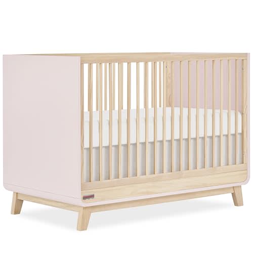 Dream On Me Fisher-Price Siesta 3-in-1 Convertible Crib, Blush Pink Vintage Oak (Guard Rail Included)