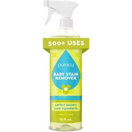 Puracy Stain Remover for Baby Clothes and Cloth Diapers, Newborn Baby Essentials Must Haves, Enzyme-Based Laundry Spray, Natural Spot and Odor Cleaner, 16 Oz