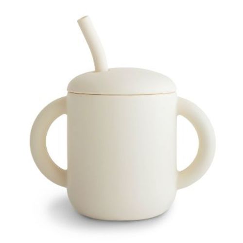 Silicone Training Cup + Straw Ivory One Size