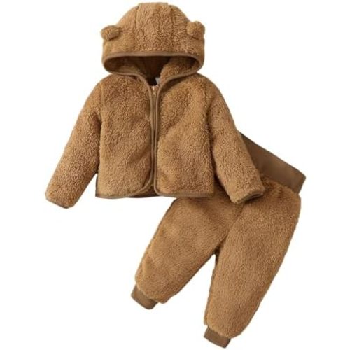 SOBOWO Winter Clothes for Baby Boy Girl Fleece Zip up Hoodie Jacket Coat Ear Warm Sweatshirt Pants Outwear Toddler Outfits